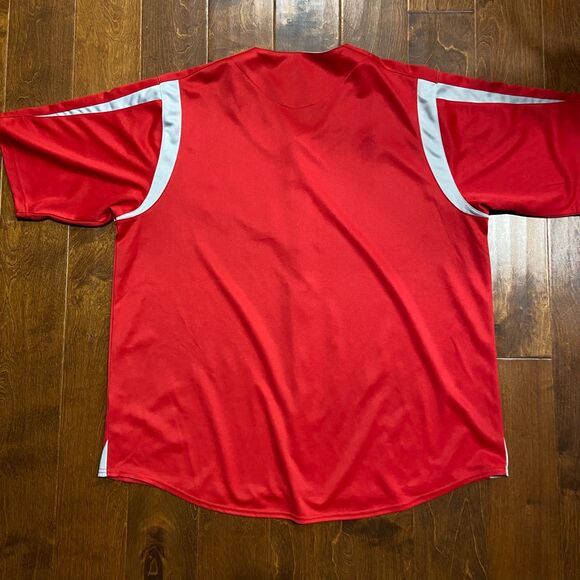 True Fan MLB Atlanta Braves Baseball Red Gray Button Down Jersey Men's Size 2XL - Picture 6 of 9